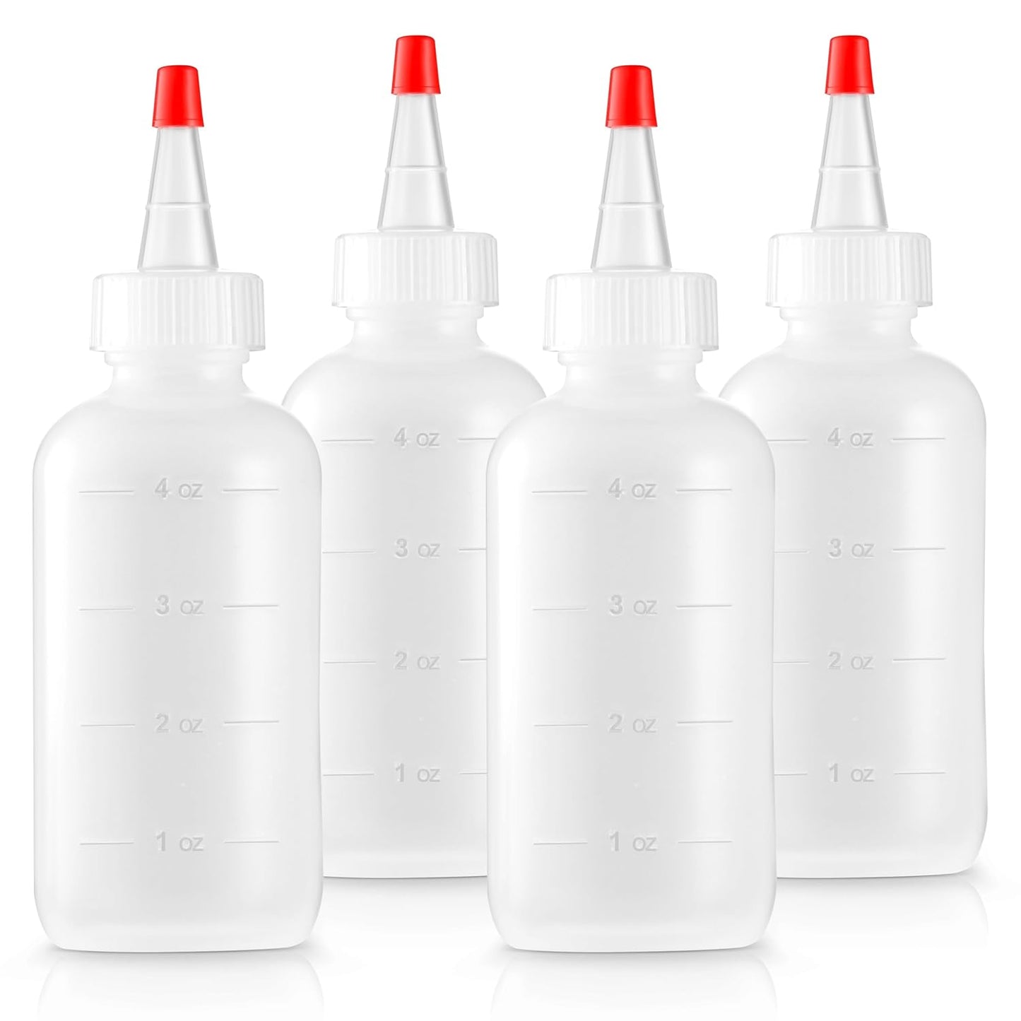 Bar5F 4-Pack Soft Squeeze Hair Applicator Bottle for Hair Treatment, Scalp Oil, Root, Color, 4 Ounce Translucent with Measuring Scale and Cap, BPA Free | Set of Bulk