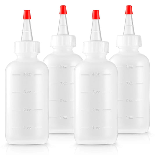 Bar5F 4-Pack Soft Squeeze Hair Applicator Bottle for Hair Treatment, Scalp Oil, Root, Color, 4 Ounce Translucent with Measuring Scale and Cap, BPA Free | Set of Bulk