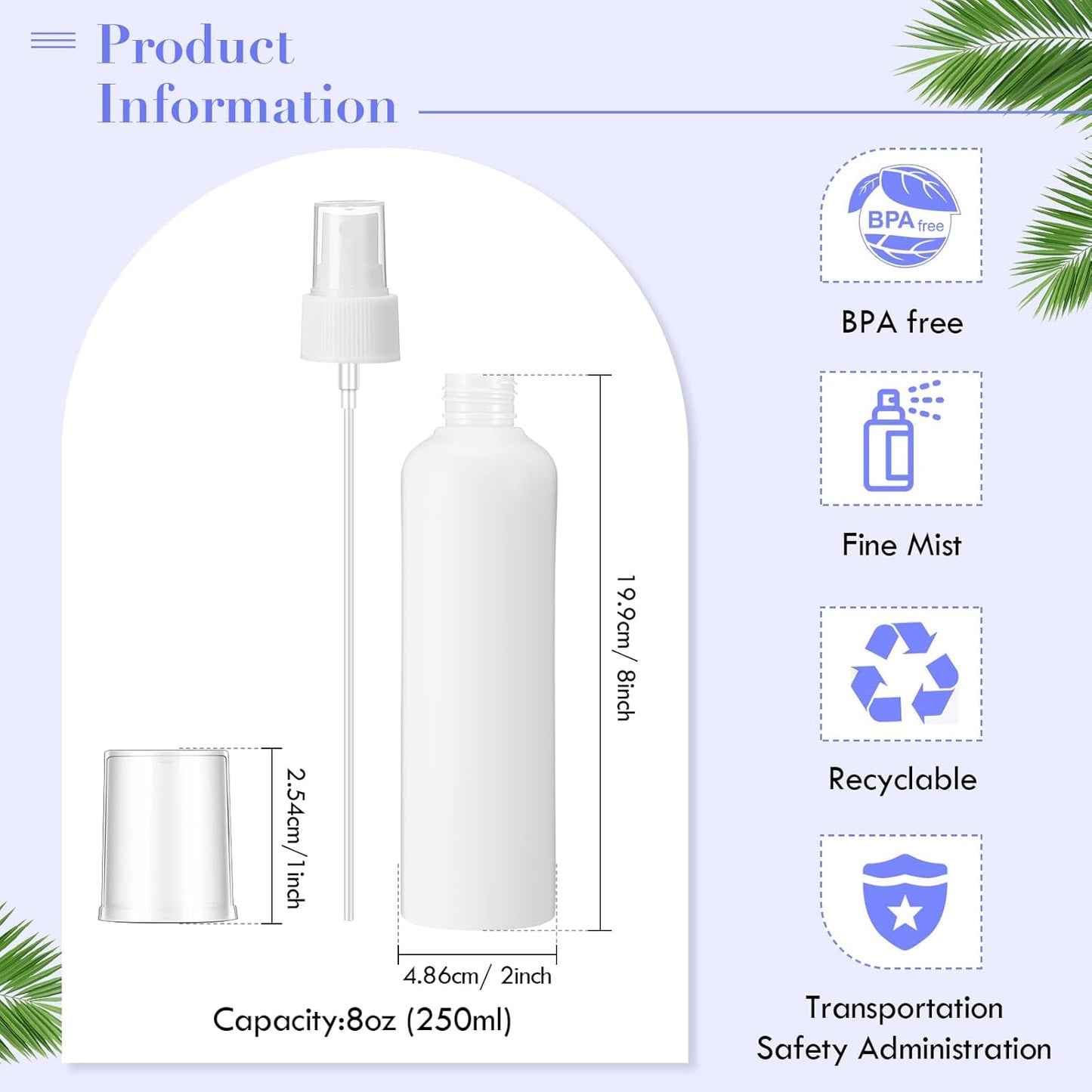 Eccliy 32 Pcs 8 oz Spray Bottles Fine Mist Cleaning Bottles Clear Empty Plastic Travel Sprayer Refillable Sprayer with Cap for Cleaning Solutions Oils Travel Perfumes(White,Colored)