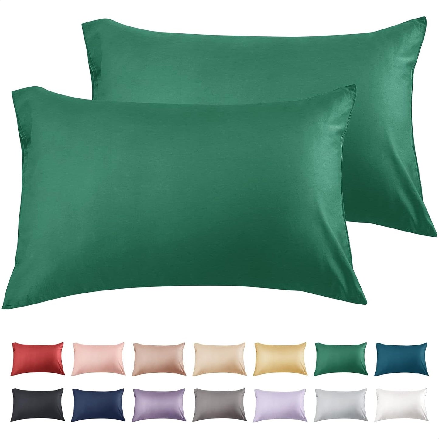 Warmstar Cotton Pillow Cases Standard Size Set of 2, 600 Thread Count Pillowcases 20x26 Inches, Soft Long Staple Cotton Pillowcases Breathable with Envelope Closure,Dark Green