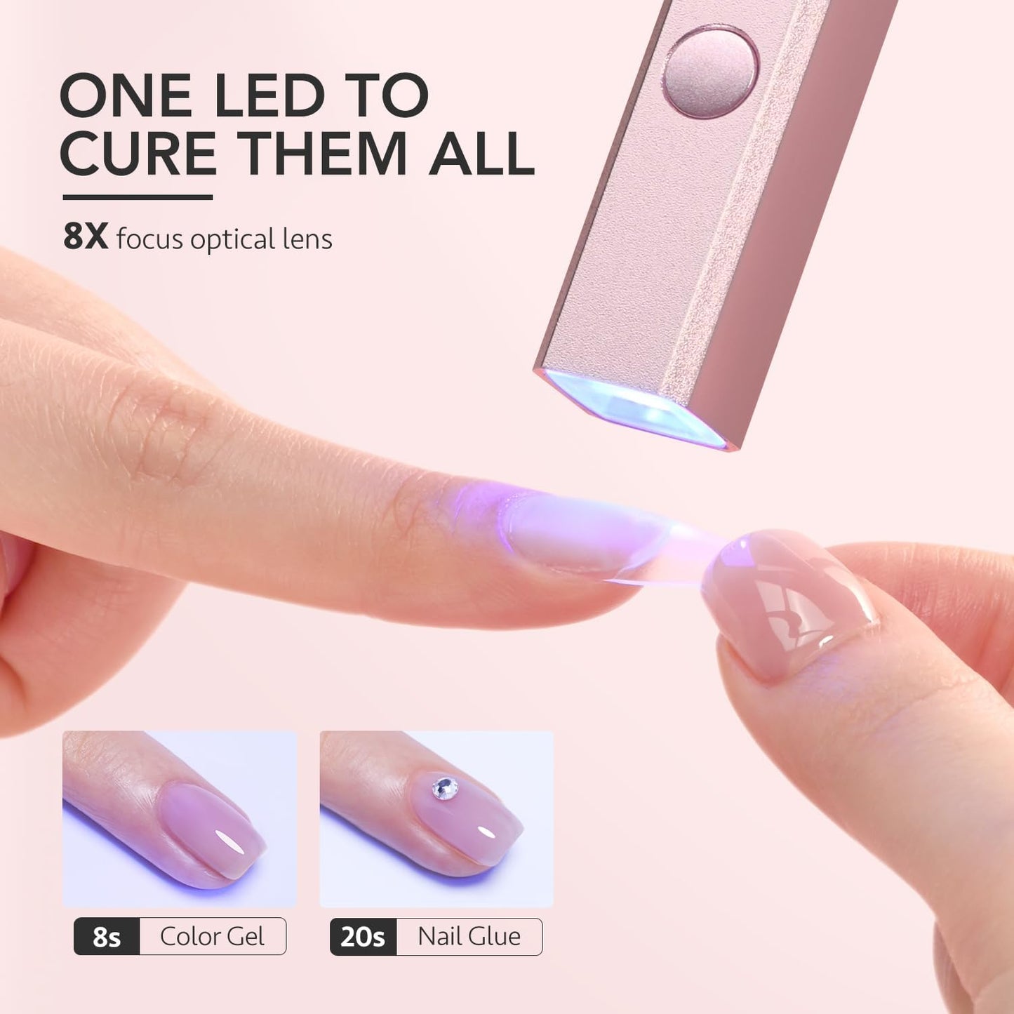 GAOY Cordless Nail Lamp with Stand, Mini Handheld UV Light with LCD Display for Gel Nails, Rechargeable USB Nail Dryer for Fast Curing, Rose Gold