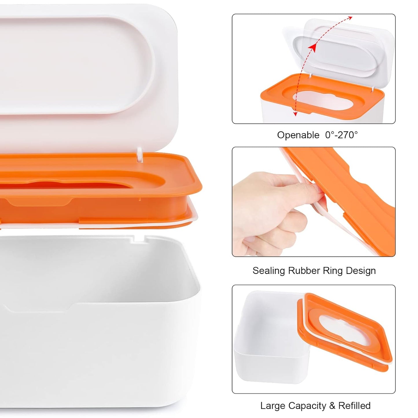 8Pcs Baby Wipes Dispenser, Reusable Baby Wipe Holder Box and Portable Wet Wipes Pouch, Refillable Wipes Pouch Case Container with Lid for Bathroom Baby Nursery Kitchen Office Travel (Grey+Orange)