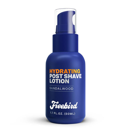 Freebird Post Shave Lotion for Men - 50mL Cooling Aftershave Gel with Natural Sandalwood Scent, Soothes, Moisturizes, and Protects Against Razor Burn, Dryness, Ideal for Sensitive Skin, Travel Size