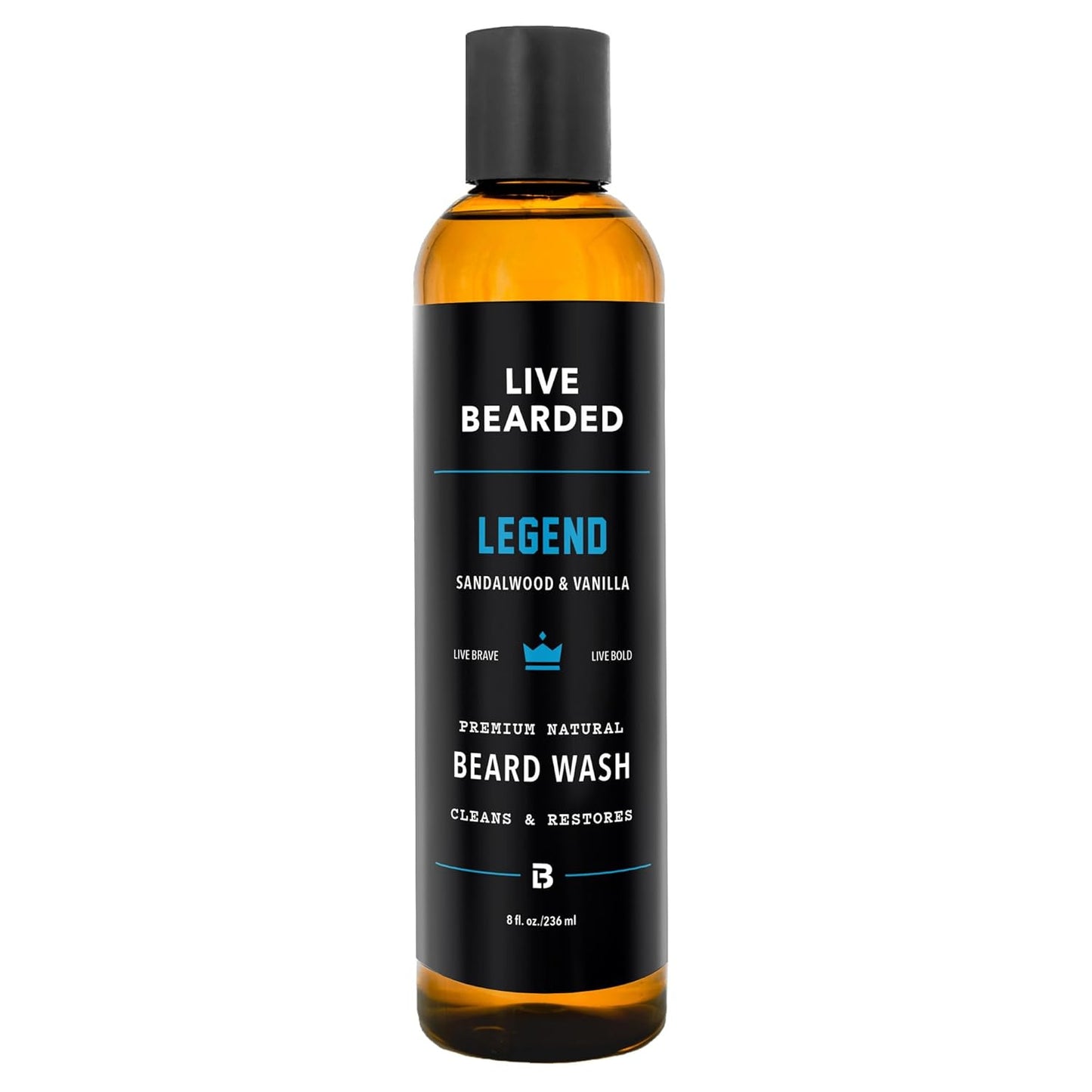 Live Bearded Beard Wash, 8 fl oz - Water-Based Face Cleanser with All-Natural Ingredients for a Gentle, Deep Clean - Made in the USA | Legend Scent - Sandalwood, Vanilla