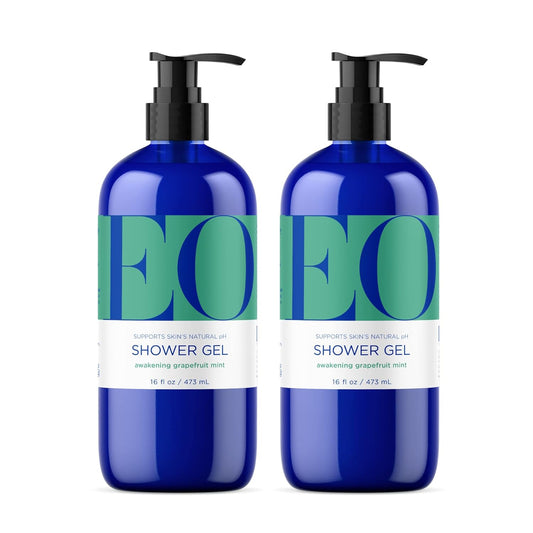 EO Shower Gel Body Wash, 16 Ounce (Pack of 2), Grapefruit and Mint, Organic Plant-Based Skin Conditioning Cleanser with Pure Essentials Oils