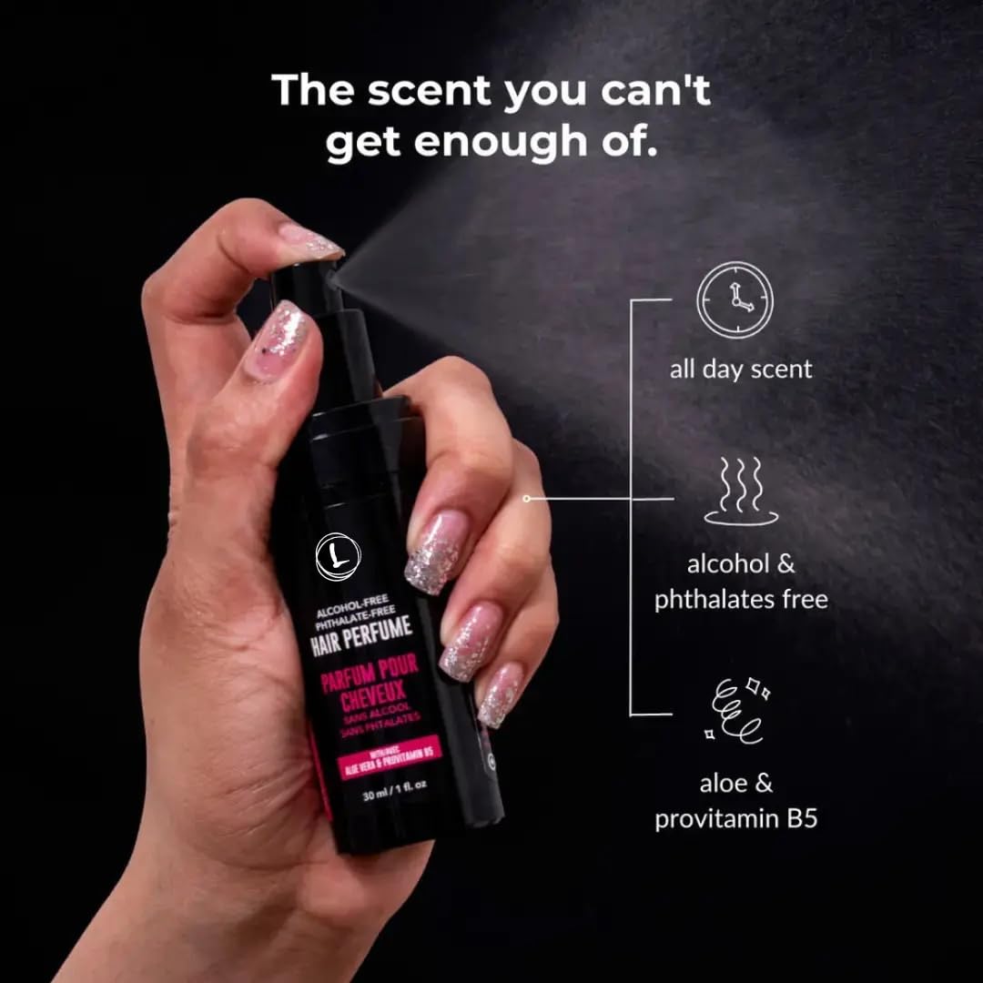 Love Ur Curls Hair Perfume Mist Spray, Signature Scent Fragrance, Notes of Vanilla Musk, Warm Amber, Fruity Peach Blend, Refresh Hair, for all Hair Types, Vegan, and Alcohol Free