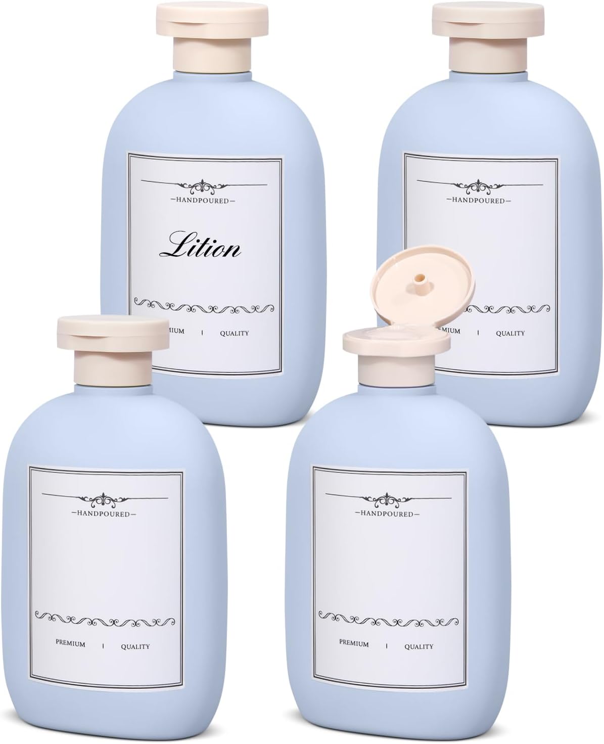 8.8 oz Plastic Travel Shampoo Bottles, Empty Plastic Squeeze Bottles with Flip Cap for Toiletries, Leakage-proof Travel Shampoo and Conditioner Bottles (4 pack, BLUE)