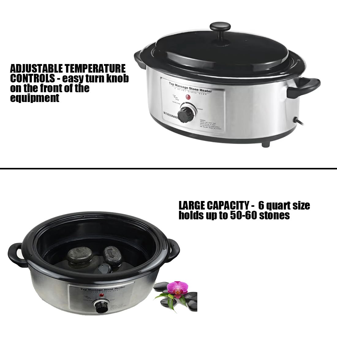 Massage Stones Warmer Hot Stone Heater - 6 Quart Adjustable Temperature Control Heating Device (6Q)