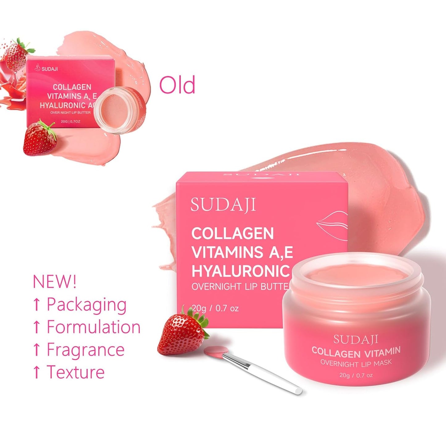 Collagen Lip Mask, Hydrating Lip Balm, Lip Moisture with Hyaluronic Acid & Vitamins E, A- Overnight Sleeping Nourishing Lip Butter Balm for Dry Lips 0.7 Oz