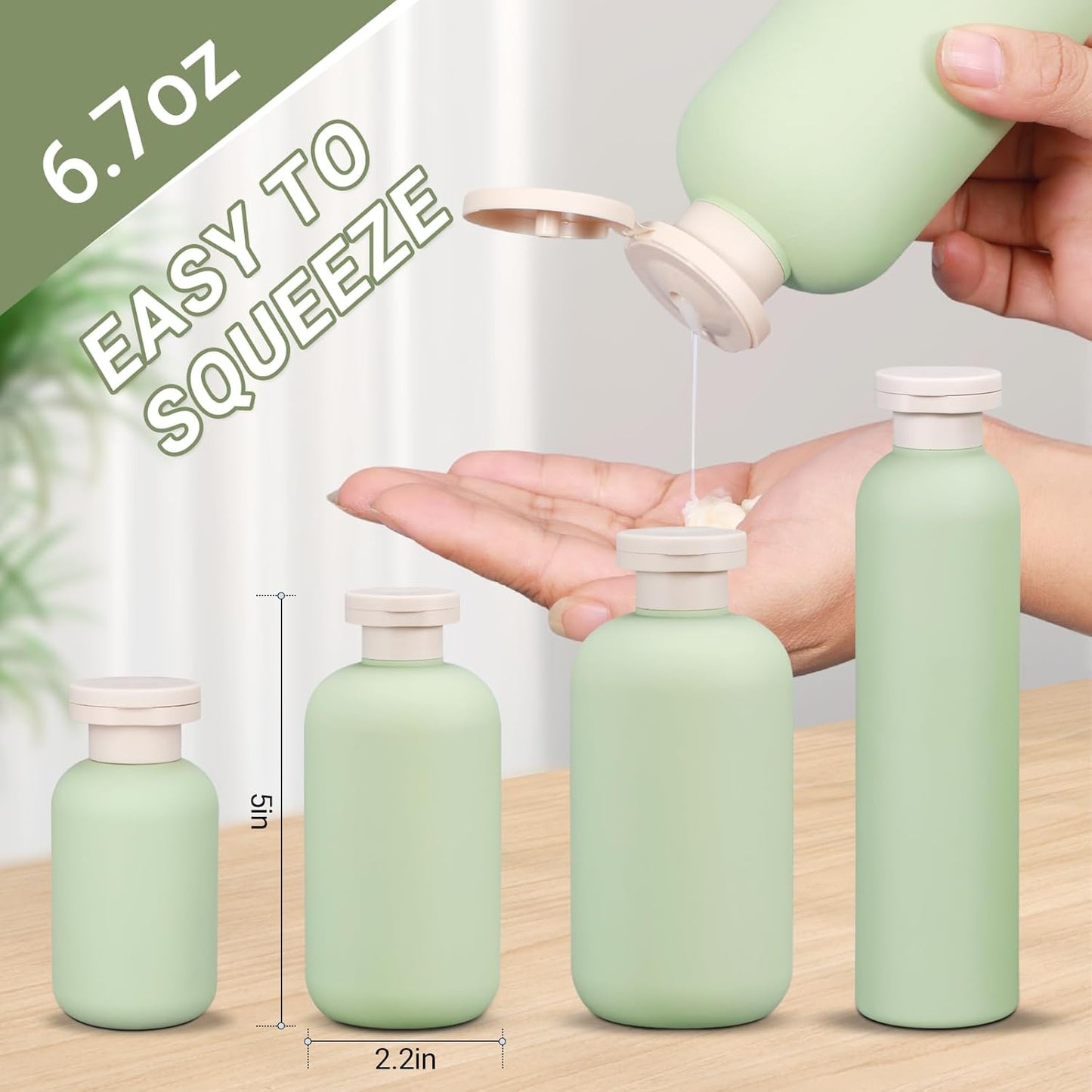 ASEVAT 6.7 oz Empty Squeeze Bottles for Shampoo, Travel Containers for Toiletries, Leak Proof Plastic Bottles with Caps, Refillable for Lotion, Cream and Liquids (3Pcs)