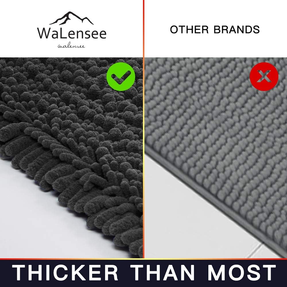 Walensee Large Bathroom Rug Non Slip Bath Mat (72x24 Inch Dark Grey) Water Absorbent Super Soft Shaggy Chenille Machine Washable Dry Extra Thick Perfect Absorbant Best Plush Carpet for Shower Floor