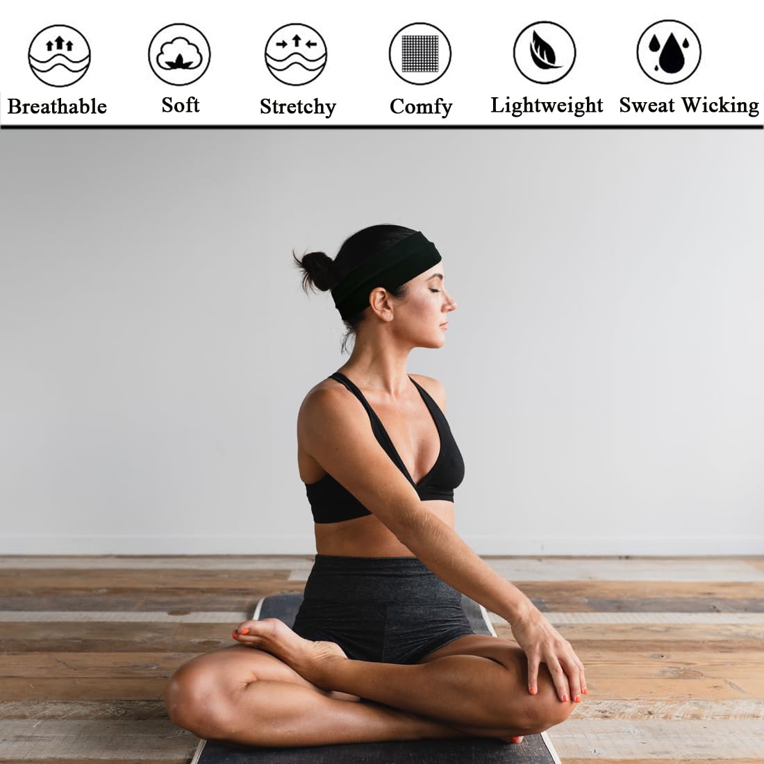 Headbands For Women 12 Pack Sweat Headband Yoga Elastic Black Head Bands Women’s Hair Band Workout Hairbands Accessories