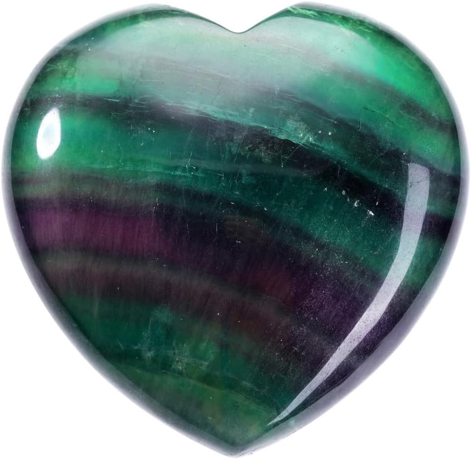 Jovivi 45mm Big Fluorite Crystal Heart Healing Crystals Heart Stones Polished Pocket Love Gemstones Chakra Reiki Energy Balancing Meditation Massage Gift
