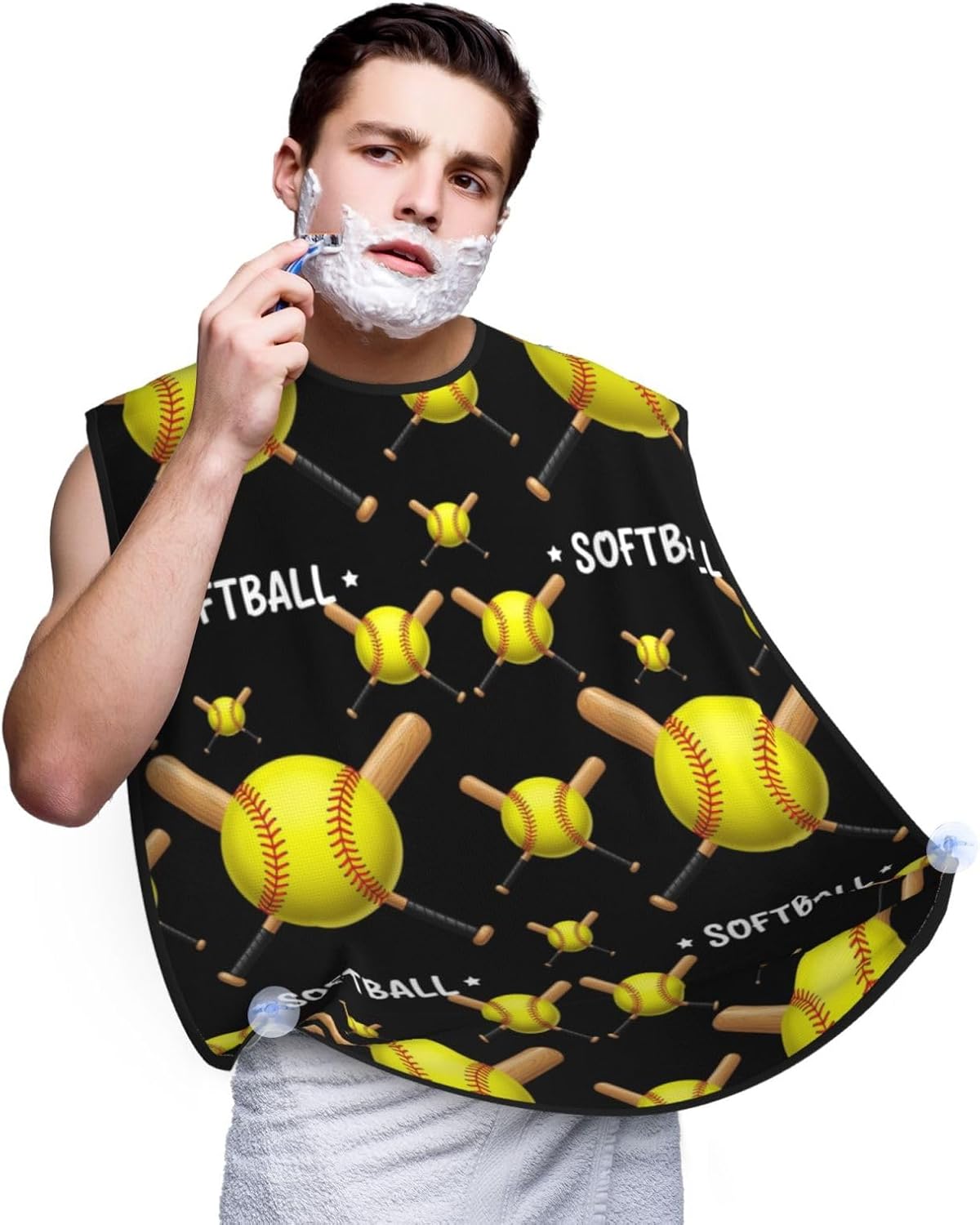 Men's Beard Maintenance Apron, Waterproof & Easy Clean, Yellow Softball Ball American