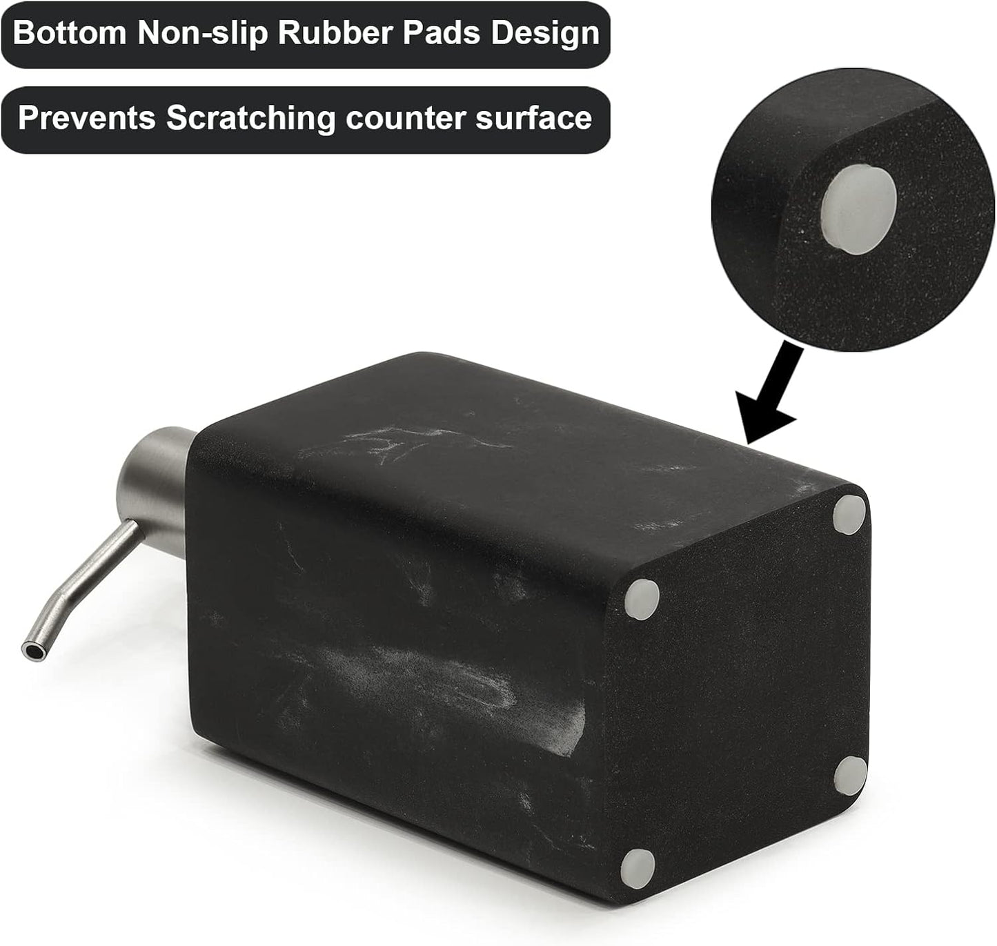 15 Oz Marble Style Resin Soap Dispenser with Easy-Press Pump,Suanti Hand Soap Dispenser for Bathroom Counter and Kitchen Sink Decor,Refillable Dish Soap Bottle for Lotion,Liquid Dish Soap-Matte Black