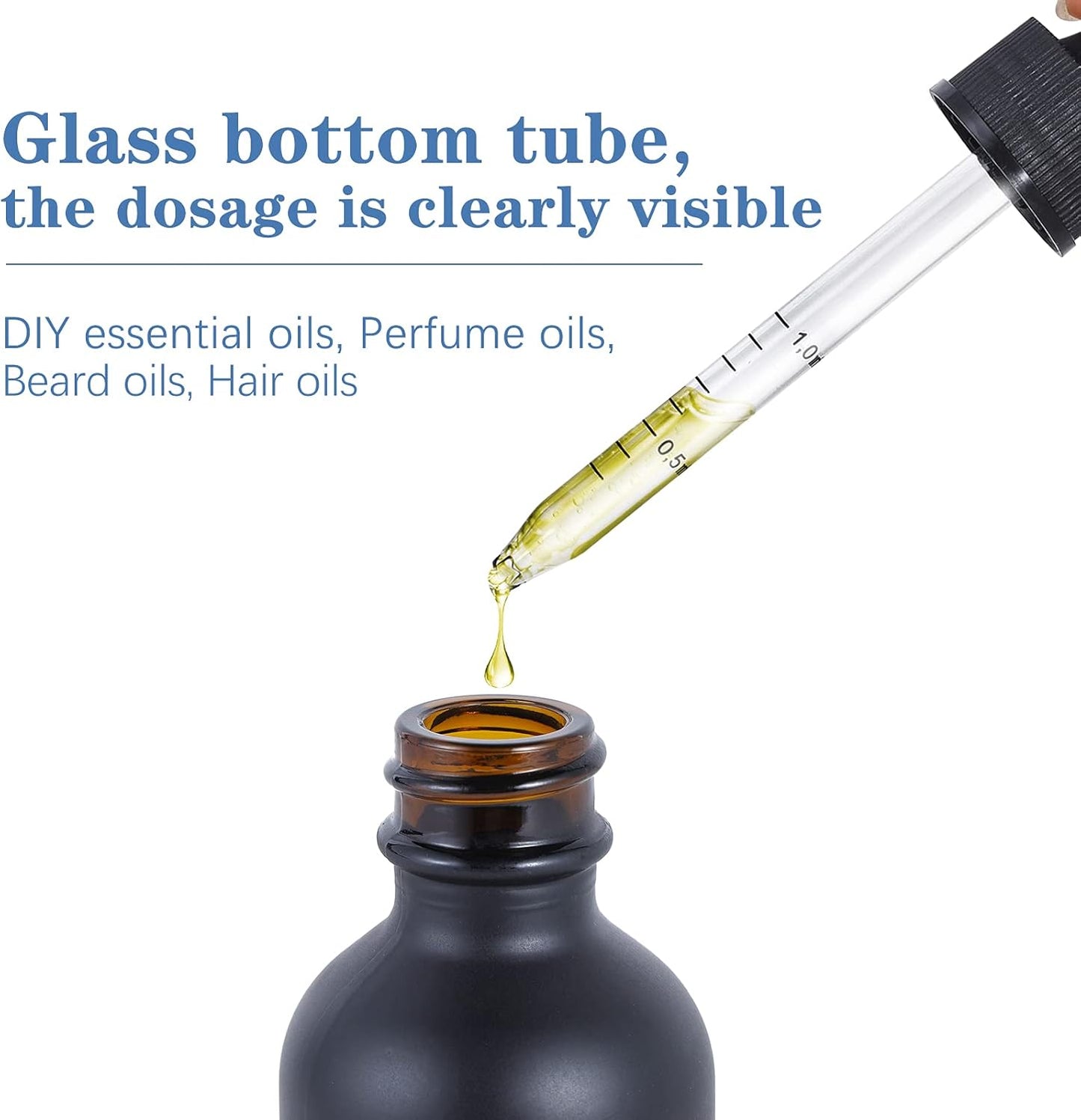 1 oz Dropper Bottle 12 Pack Black Glass Boston Bottles 30ml with Eye Droppers Black Caps for Essential Oils, Perfume, Leak Proof Travel Bottles for Liquids