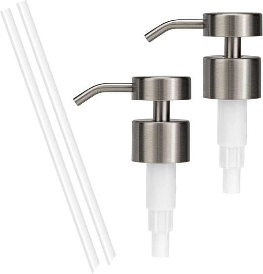 Soap Dispenser Pump Replacement 304 Stainless Steel for Regular Mouth Bottle for Standard 28/400 Thread Size Kitchen Bathroom Lotion Refill Flat Top Dispenser Pumps 2 Pack(Brushed Nickel)