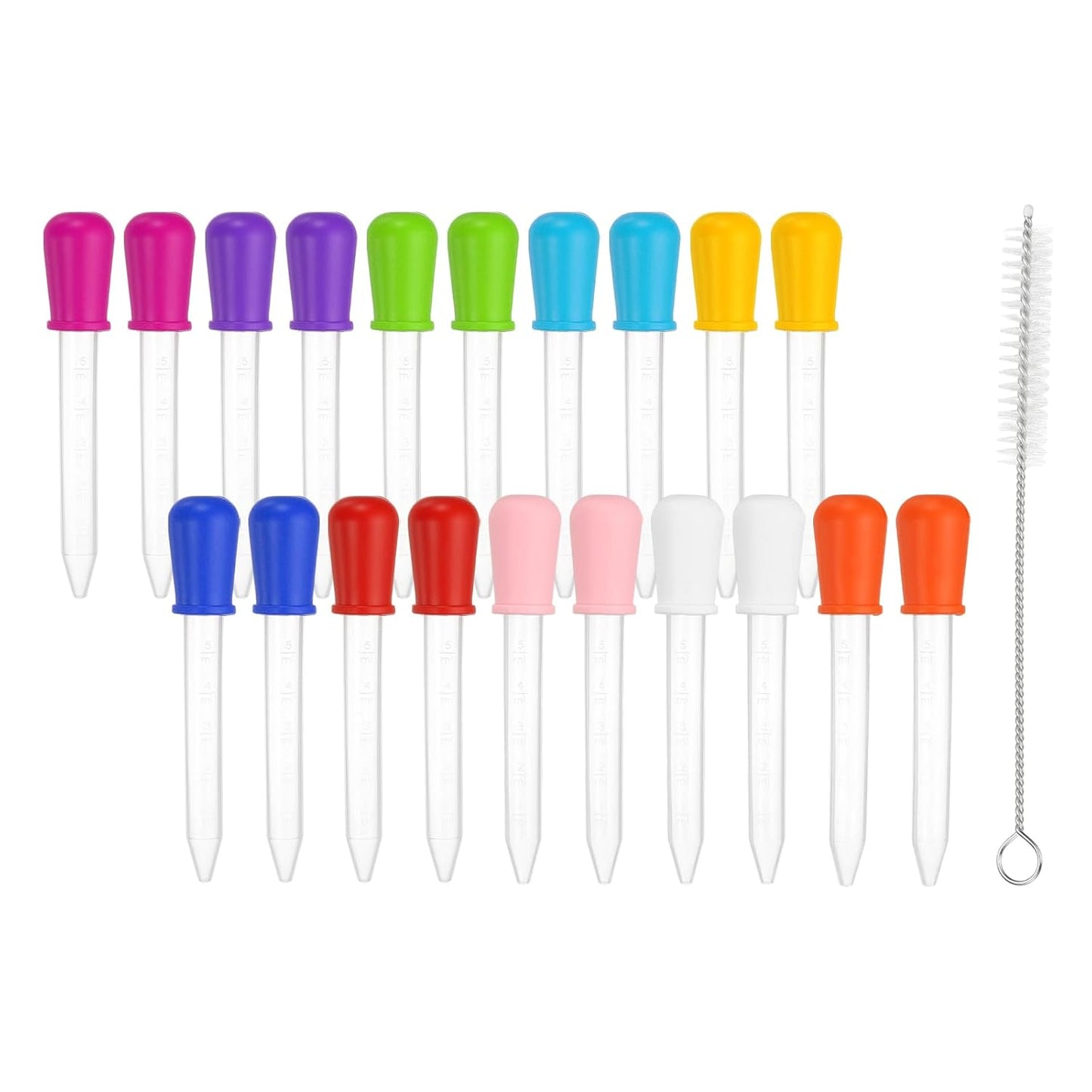 PATIKIL 20 Pack Liquid Pipettes Droppers, 5ml Silicone Liquid Dropper with A Clean Brush for Water Milk Candy Kitchen Gelatin Oil Crafts(10 Colors)