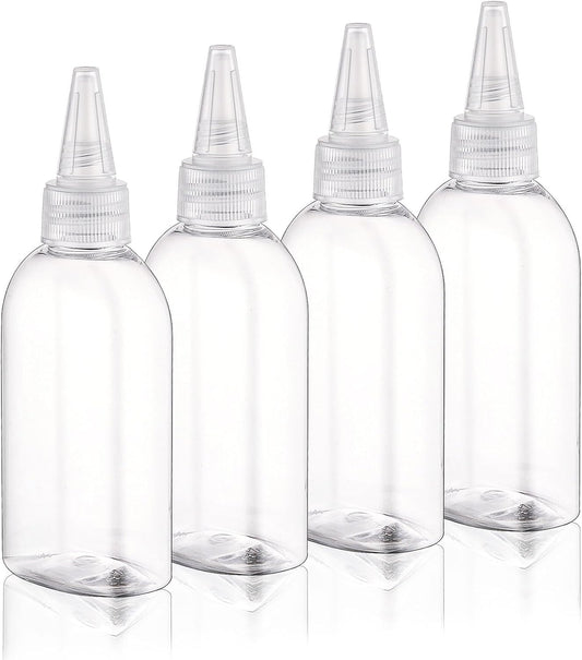 Cosywell Paint Bottles 4Pack 100ml/3.4oz Empty Squeeze Bottles Leak-Proof Refillable Plastic Hair Color Applicator Bottle Paint Storage Containers for Paint Art Crafts Shampoo Liquids(Clear)