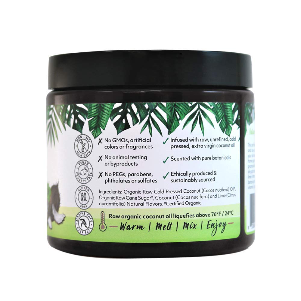 Organic Fiji Whole Body Scrub - Infused with Coconut Oil, Exfoliating Sugar Scrub for Smooth and Soft Skin, Exfoliates & Restores Skin's Natural Biosphere, Coconut Lime 20 oz
