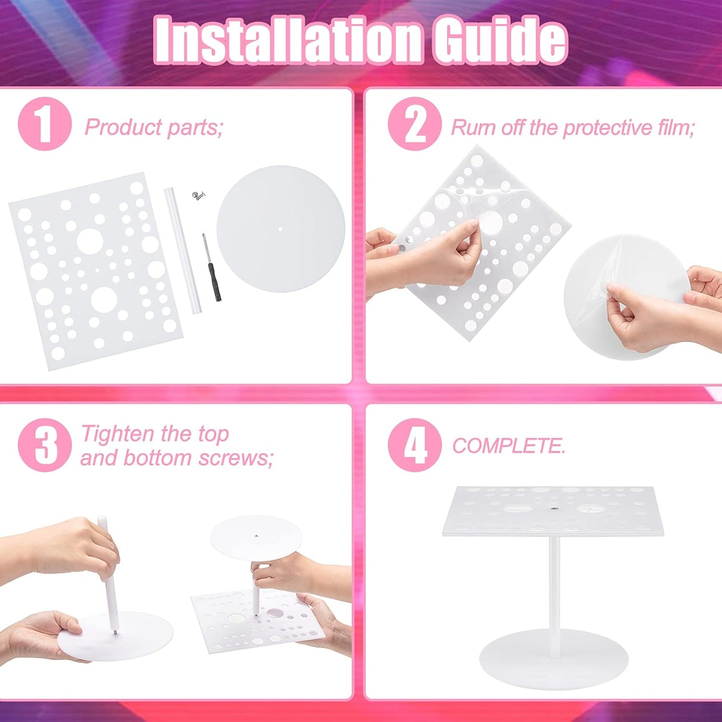 Jetec 54 Holes Acrylic Brush Holder Makeup Brush Drying Rack Collapsible Holder Stand for Acrylic Nail Lover(White)