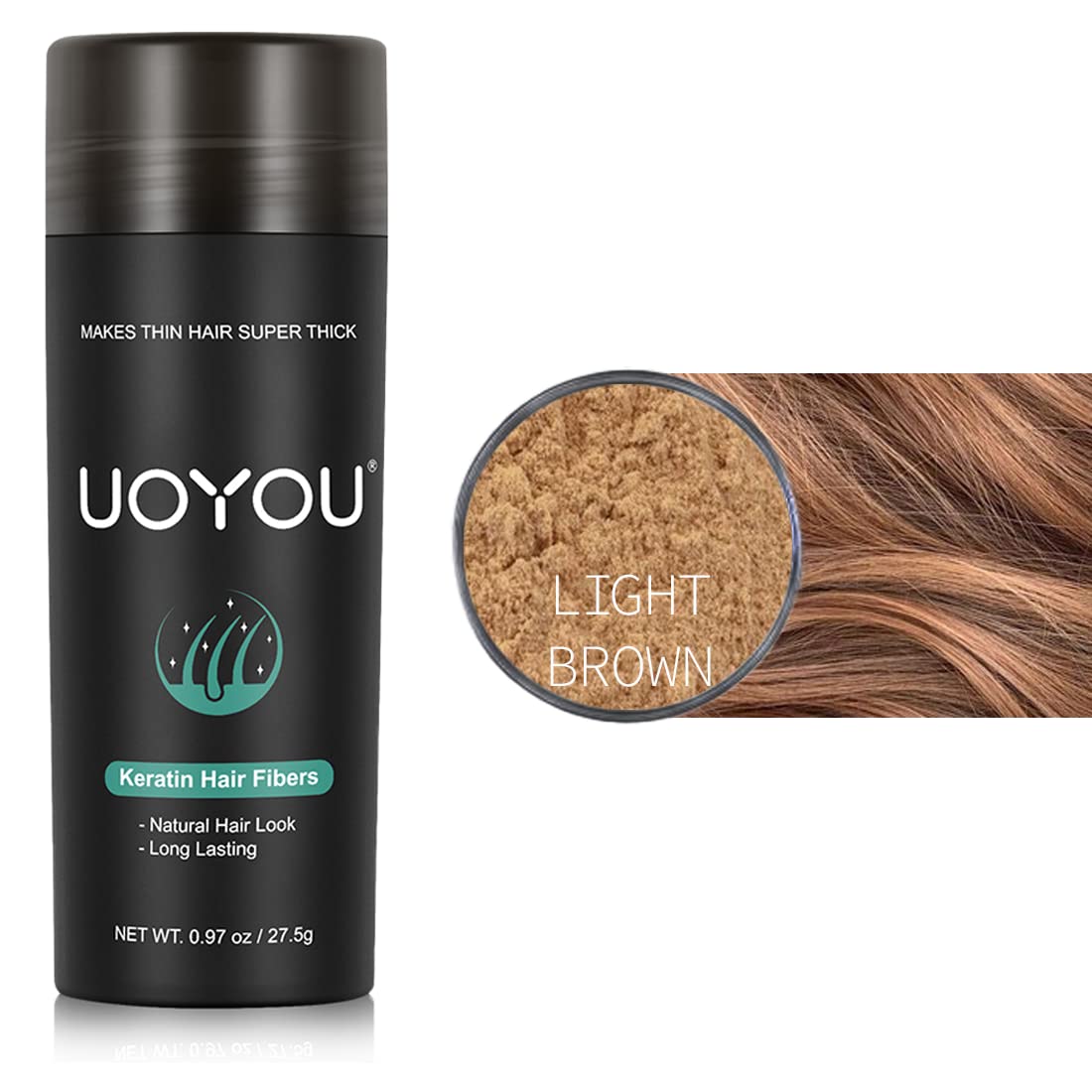 LIGHT BROWN Hair Fibers for Thinning Hair 27.5g Bottle | Undetectable & Natural Keratin Hair Fibers Concealer for Hair Loss for Men and Women | Hair Building Fibres Powder [LIGHT BROWN]