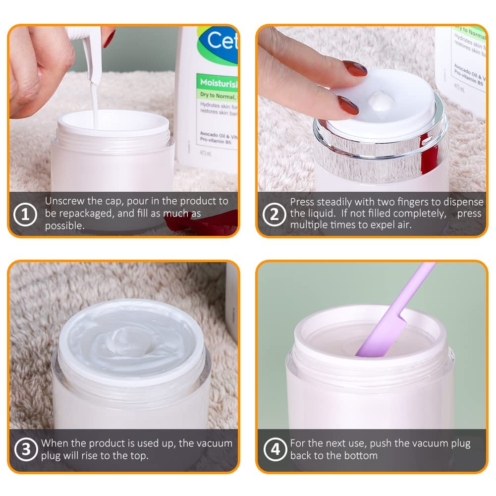 Airless Pump Jar, 1.7 oz Airless Pump Bottles, Travel Lotion Container – Vacuum Dispenser for Cream – Leak-Proof TSA-Friendly Design Keeps Cream Fresh – Multi-Purpose for Lotion, Sunscreen (2 Pack)