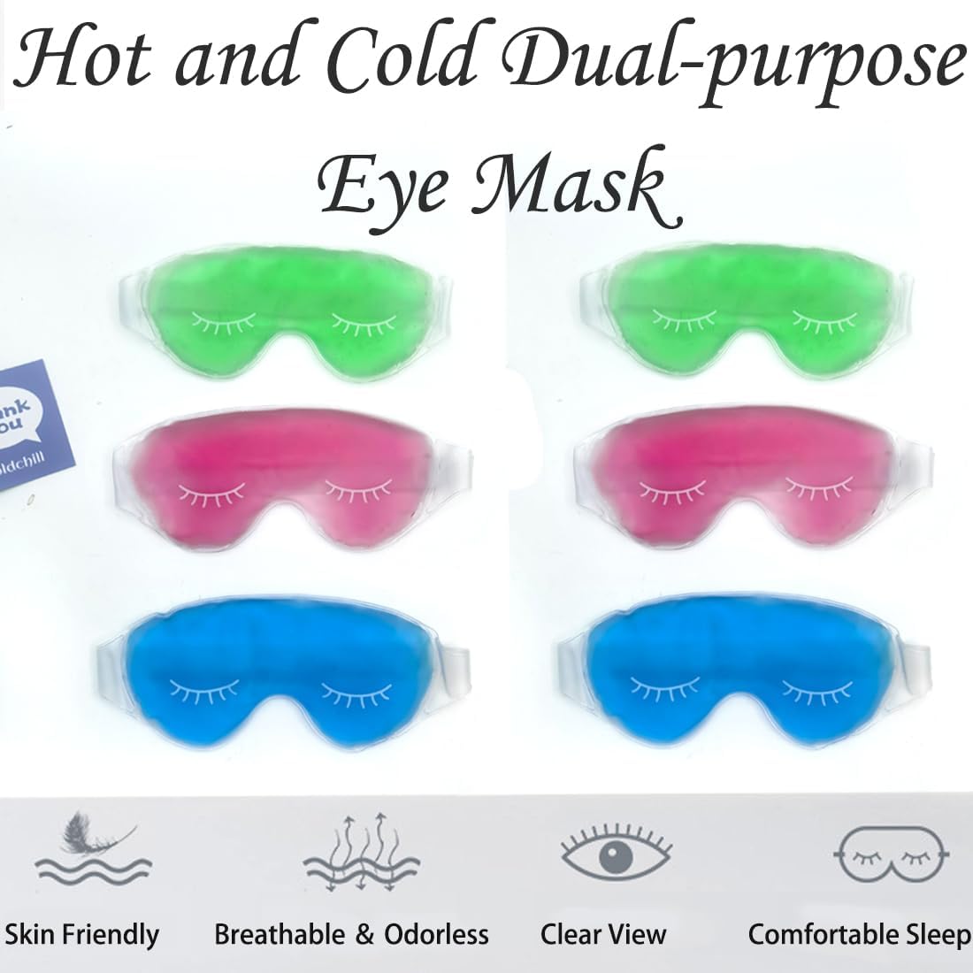 Cooling Eye Mask, Reusable Cold Eye Mask for Hot Cold Treatment for Eye Strain, Eye Swelling, Eye Redness, Puffy Eyes, Dark Circles, Smooth Fine Lines and Eye Recover Surgery. 2 Packs (Blue)