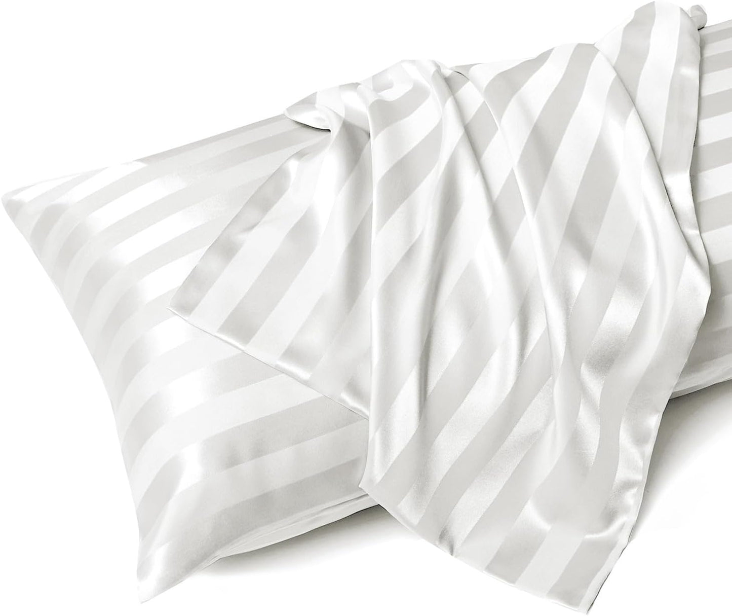 MR&HM Satin Body Pillow Cover, Soft and Breathable Body Pillow Case with Envelope Closure, Cooling and Silky Long Pillowcase for Hair and Skin,Grey (20x54, Ivory Striped)