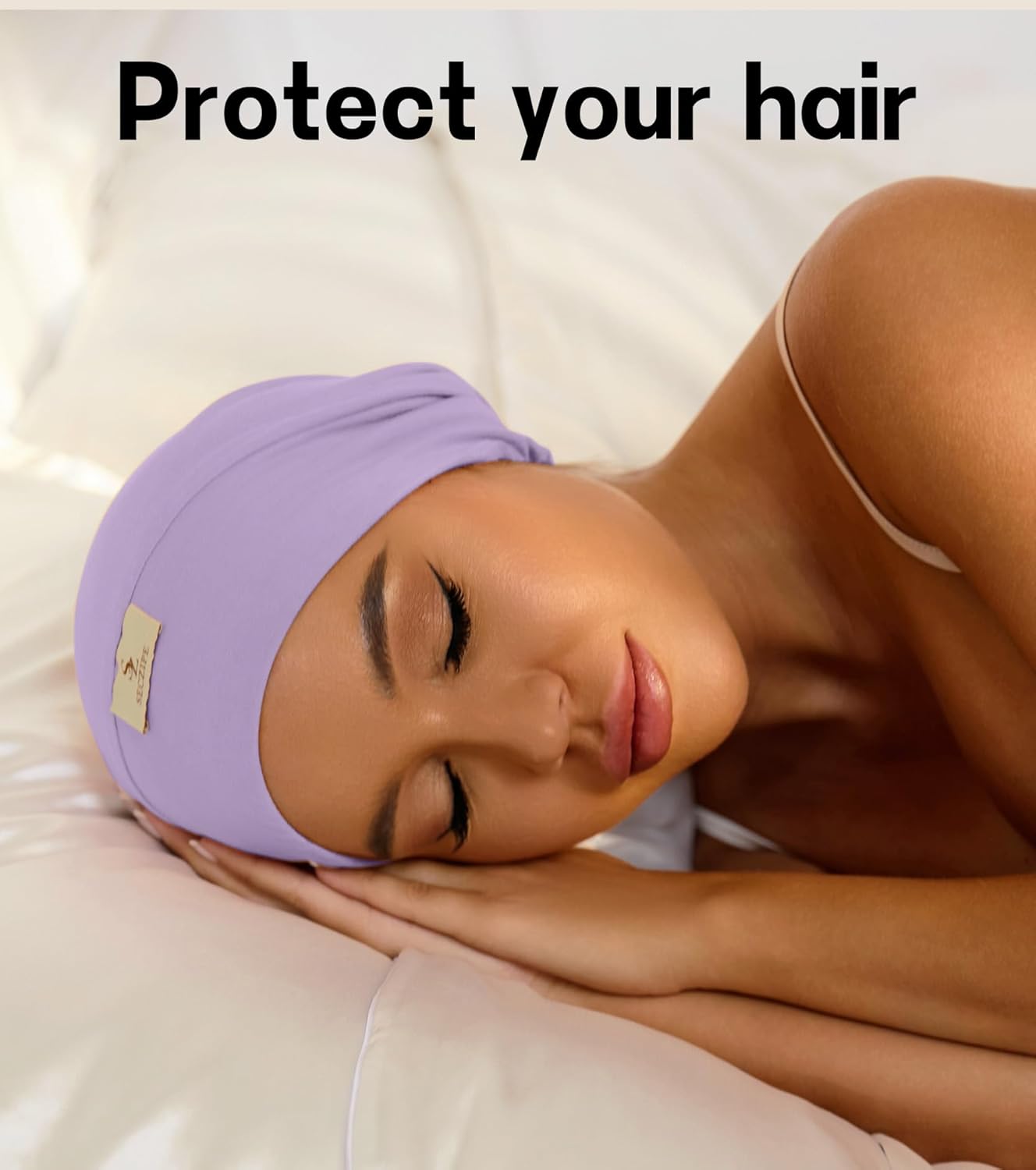 2pcs Silk Satin Bonnet Hair Wrap Shower Caps for Sleeping, Adjustable Strap Curly Natural Hair Night Caps for Women Men（Lavender&Lavender）