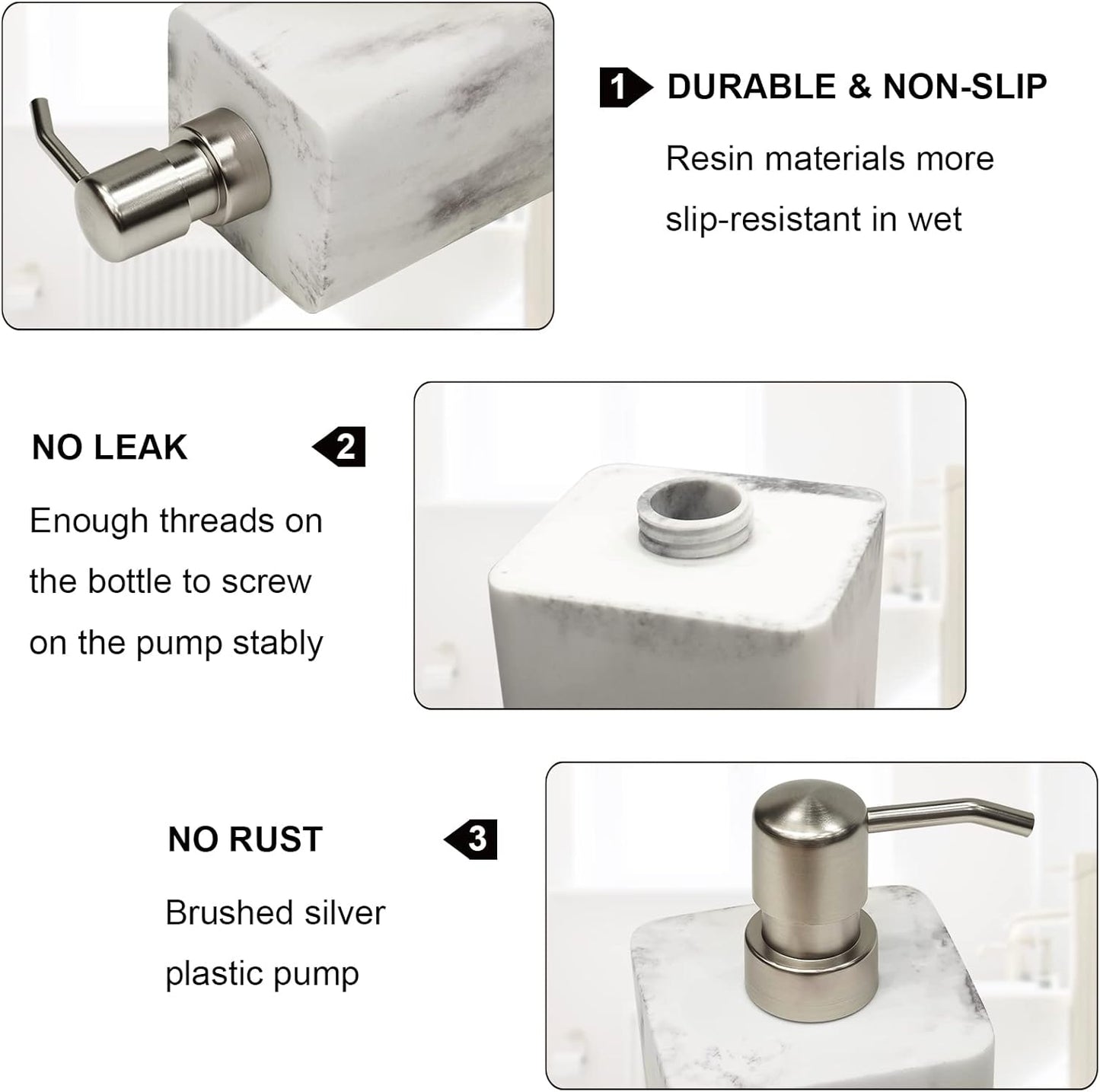 White Marble Style Hand Soap Dispenser, Refillable Liquid Decorative Soap Dispenser for Bathroom Countertop and Kitchen (14.5 Oz)