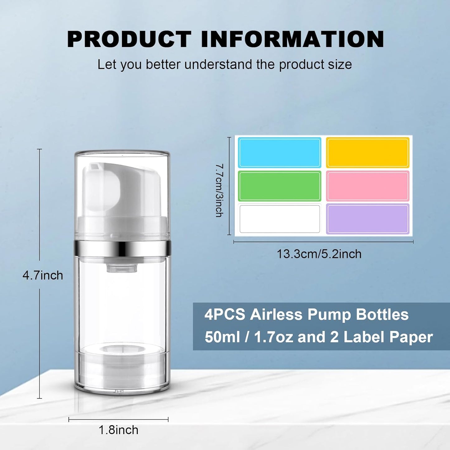 Cosywell Airless Pump Jars 1.7oz/50ml 4 Pack Pump Bottle Dispenser Empty Moisturizer Airless Pump Bottles Cosmetic Pump Container Travel Pump Bottles for Shampoo Lotion Cream(Clear)