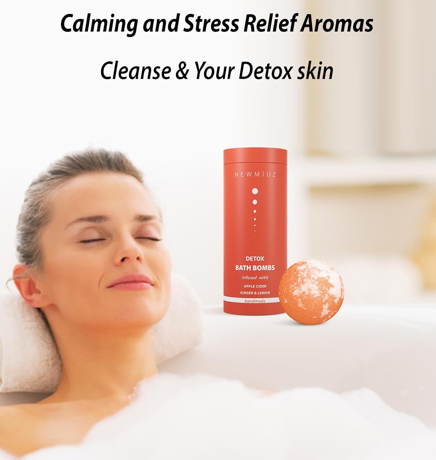 Natural Detox Bubble Bath Bombs Apple Cider Ginger Lemon Essential Oils Cleanse Hydrate Skin Extra Large Handmade Relaxing Spa Gift for Women Men