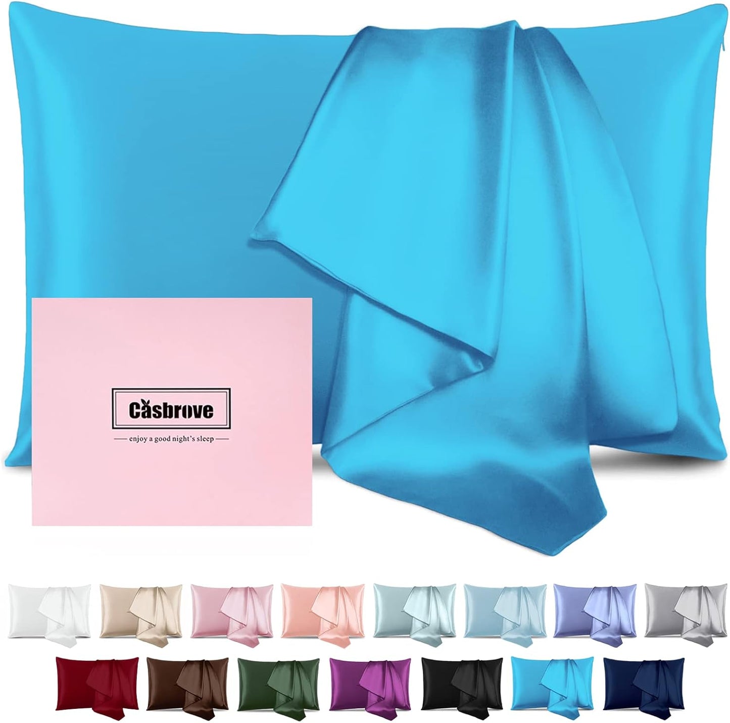 Silk Pillowcase for Hair and Skin Mulberry Silk Pillowcase Soft Breathable Smooth Both Sided Natural Silk Pillowcase with Zipper Beauty Sleep Silk Pillow Case 1 Pack for Gift (Queen, Pacific Blue)