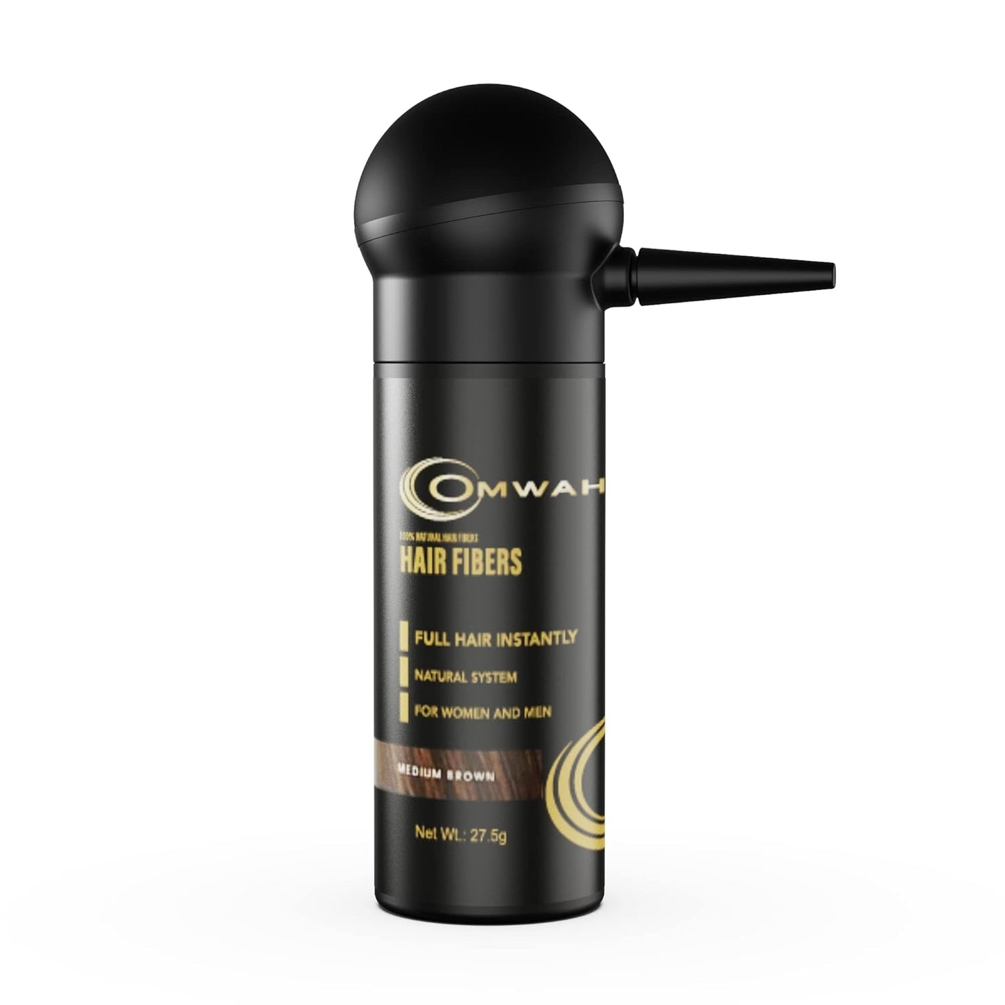 OMWAH Hair Fibers for Thinning Hair Men - 2-in-1 Kit 27.5g, Hair Building Fibers & Spray Applicator, Natural Thick Hair Filler, Conceals Hair Loss (Medium Brown, 27.5g)