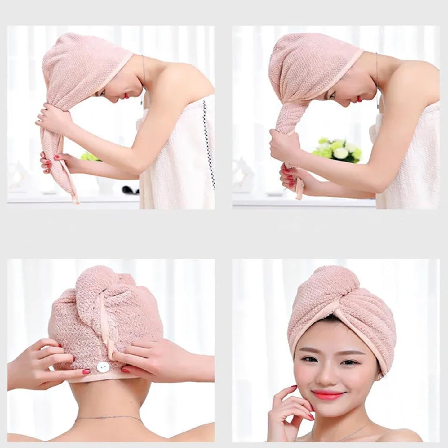 Hair Drying Towel 3 Pack - Ultra Soft Microfiber Turban Twist Hair Wrap for Women - Super Absorbent, Quick Dry Hair Towel Cap for Wet Hair (3 Colors, Yellow Pink & Red)