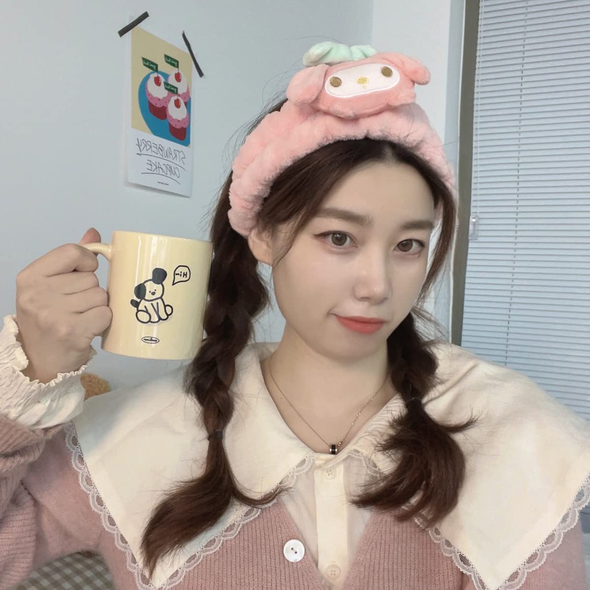 Kawaii Spa Headband for Washing Face, Cute Pink for Make Up, Washing, Party, Soft for Woman Girls