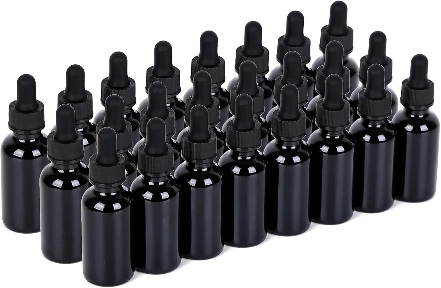 1 oz UV Resistant Dropper Bottle 24 Pack Black Glass Boston Bottles 30ml with Eye Droppers Black Caps for Essential Oils, Perfume, Leak Proof Travel Bottles for Liquids