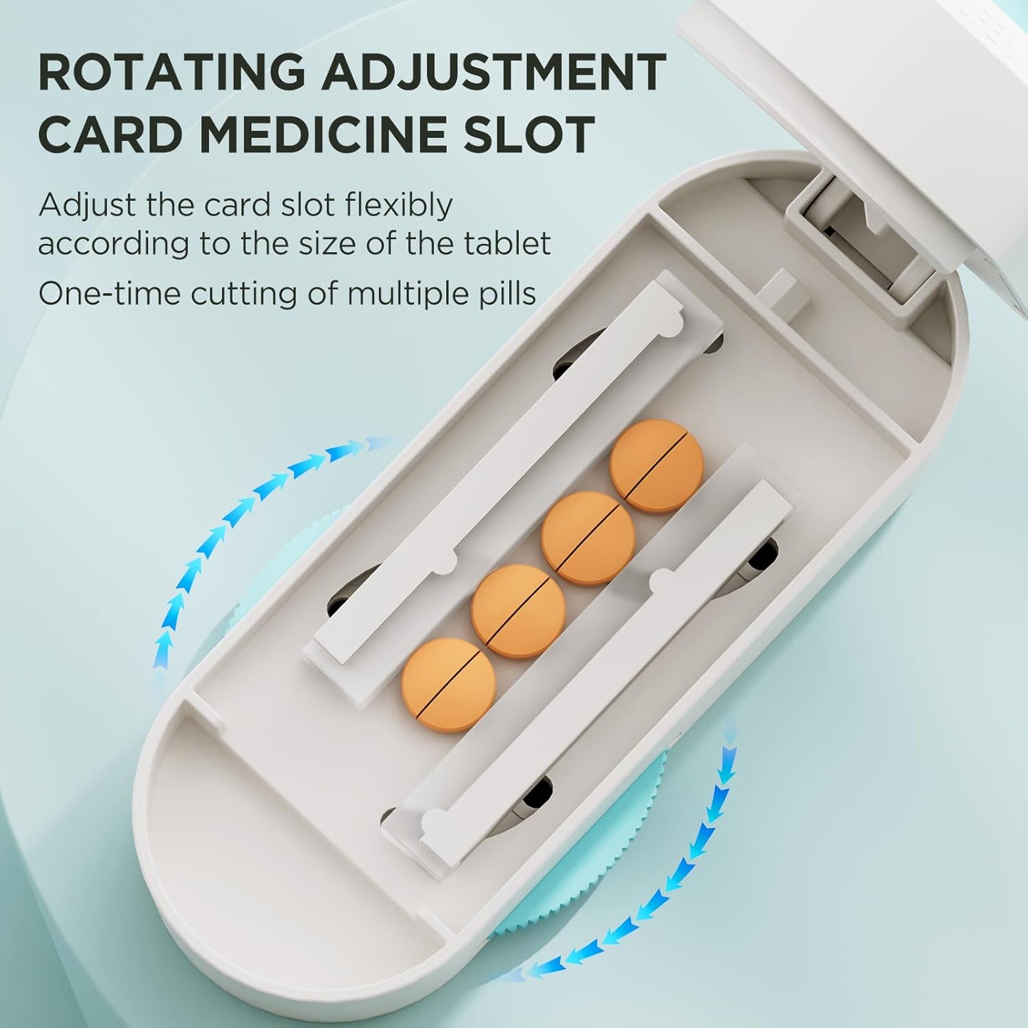 Pill Cutter Splitter for Small & Tiny Pills, Adjustable, Sharp Blade with Safety Guard (Blue)