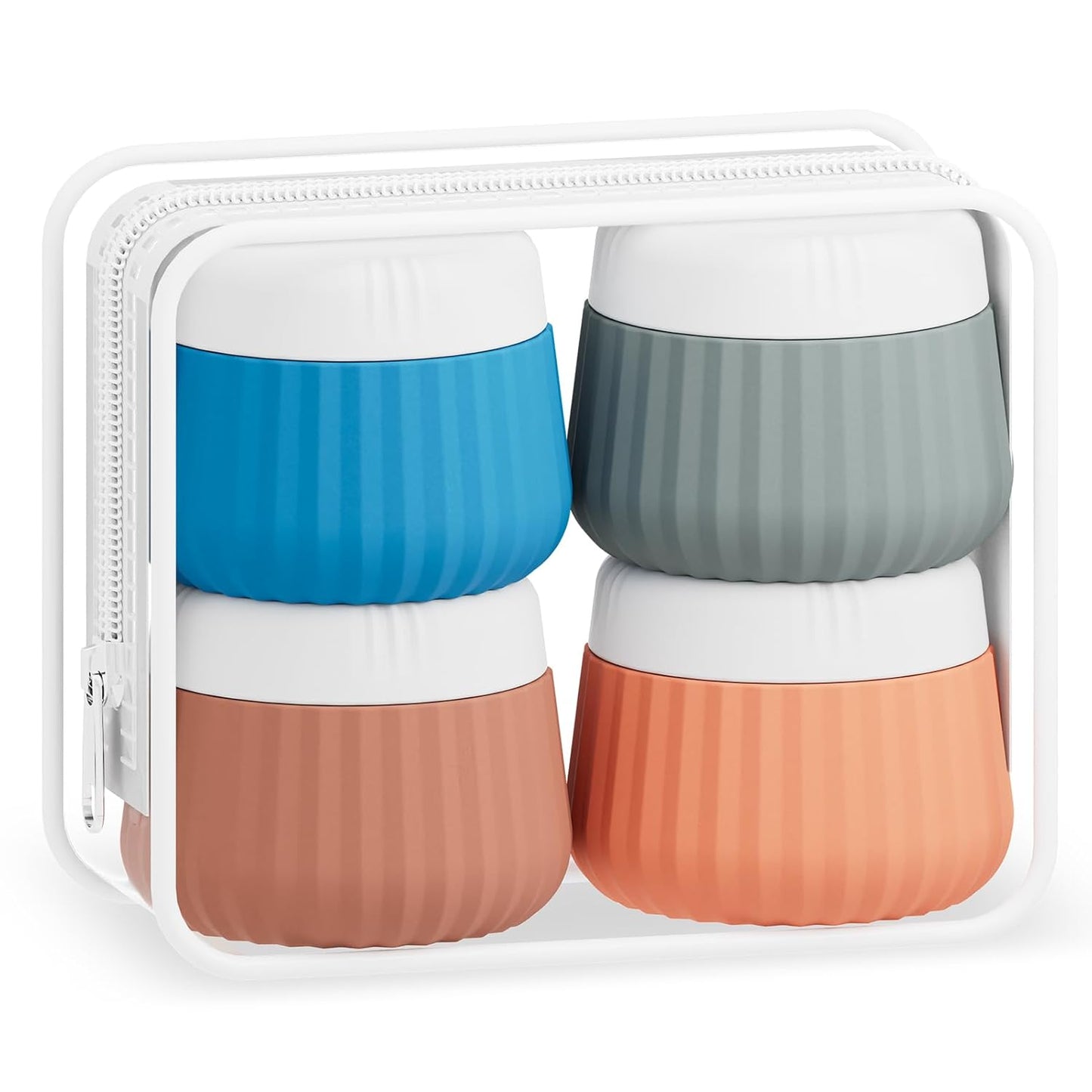 Travel Containers for Toiletries 4 Pack, TSA Approved Travel Size Toiletries, Travel Size Containers, With Clear Bag Leak Proof Silicone Jars, Travel Essentials Creams Jars Carrying Small Items