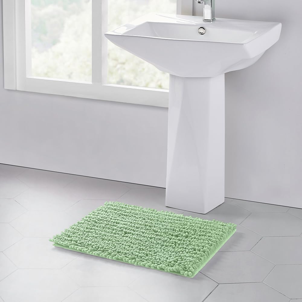 Walensee Large Bathroom Rug Non Slip Bath Mat (24x60 Inch Sage Green) Water Absorbent Super Soft Shaggy Chenille Machine Washable Dry Extra Thick Perfect Absorbant Best Plush Carpet for Shower Floor