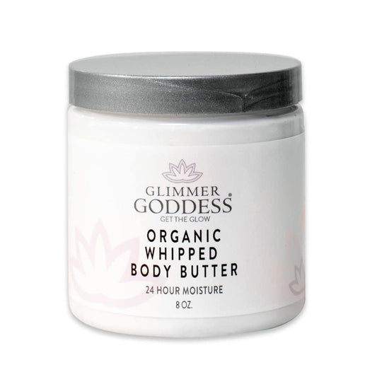 Glimmer Goddess Organic Whipped Body Butter for Women - Moisturizer Cream with Shea & Cocoa Butter, Almonds & Coconut Oil - Lemon Cream, 8oz