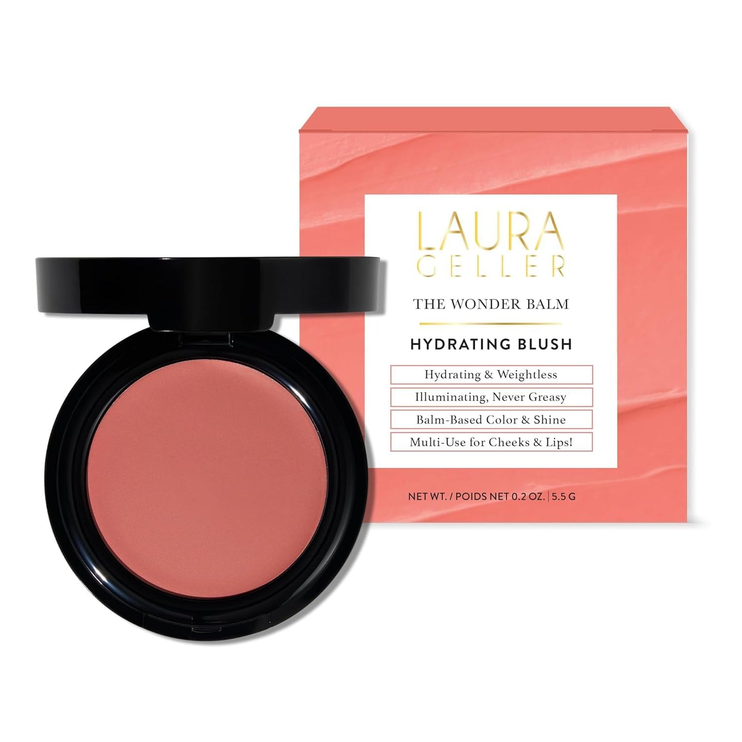 LAURA GELLER NEW YORK The Wonder Balm Cream Blush - Hydrating Weightless Subtle Hint of Color + Glow for Mature Skin - Vegan Squalane - Apply to Cheeks & Lips (02 Pinch-Me Pink)