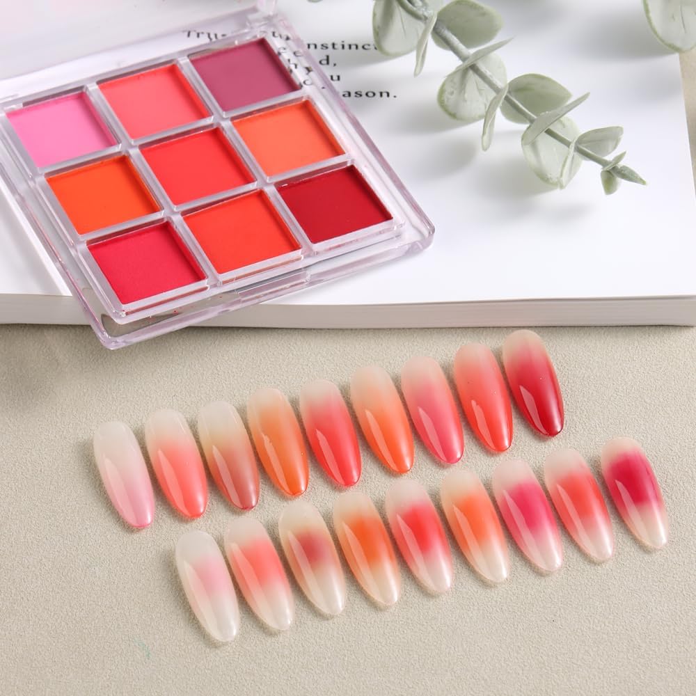 9 Colors Solid Neon Phosphor Ombre Nail Powder Set, Fluorescent Pigment Powder Glitter Pink Red Rubbing Dust with Nail Ombre Brush for Gradient Nail Art Manicure DIY Accessories…