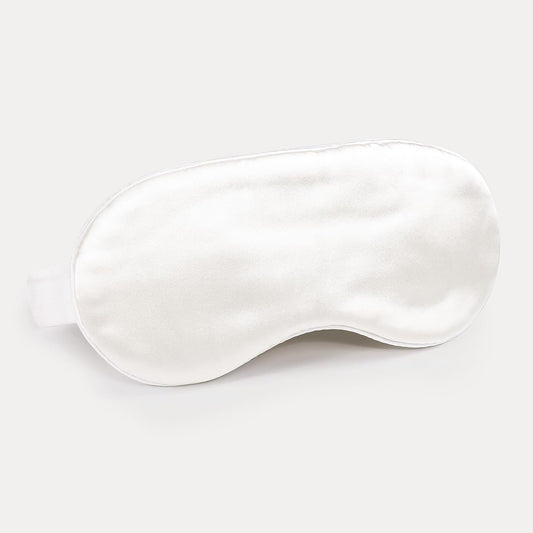 Luxury Silk Sleep Mask with 22mm Mulberry Silk, Velvet Elastic Band, Heat Therapy Pocket, and Travel Pouch, White Color