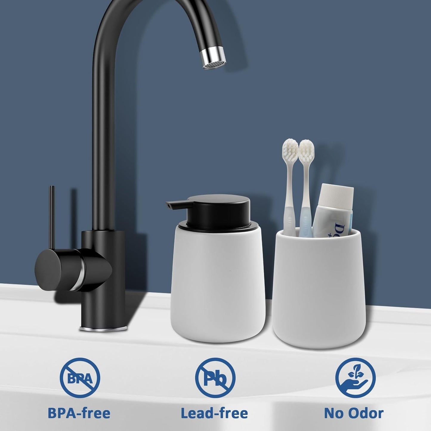 Soap Dispenser Ceramic with Easy-to-Press Pump Hand Lotion Liquid Dispenser for Shampoo Bathroom Kitchen 12 oz Blackwhite