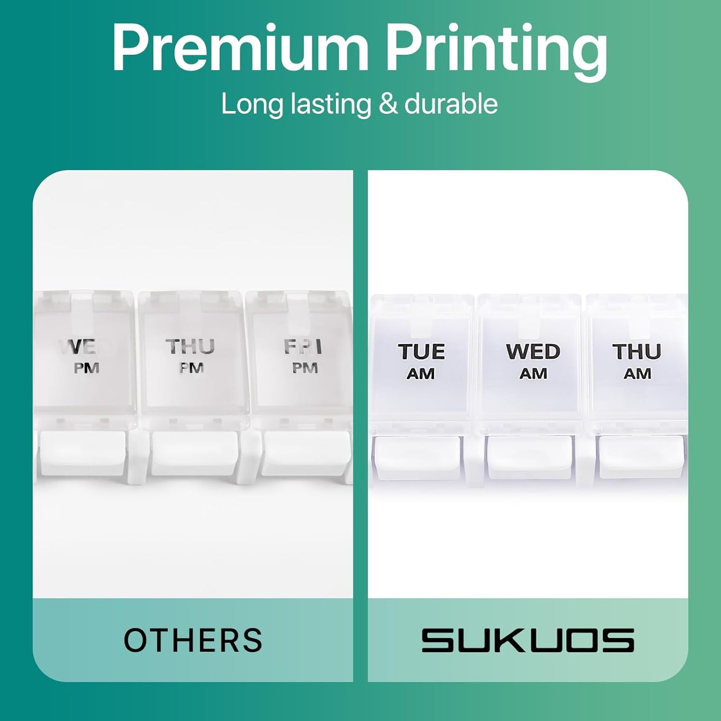 Sukuos AM PM Weekly Pill Organizer 7 Day, 2 Times A Day Medicine Pill Box with Easy Push Button, BPA Free Vitamin Cases for Fish Oil/Supplements (Pink&White)