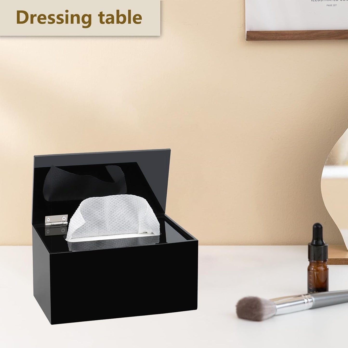 Wipes Holder Container Refillable, Acrylic Dispenser Box for Disposable Wipes, Rectangle Disposable Face Towels, Black