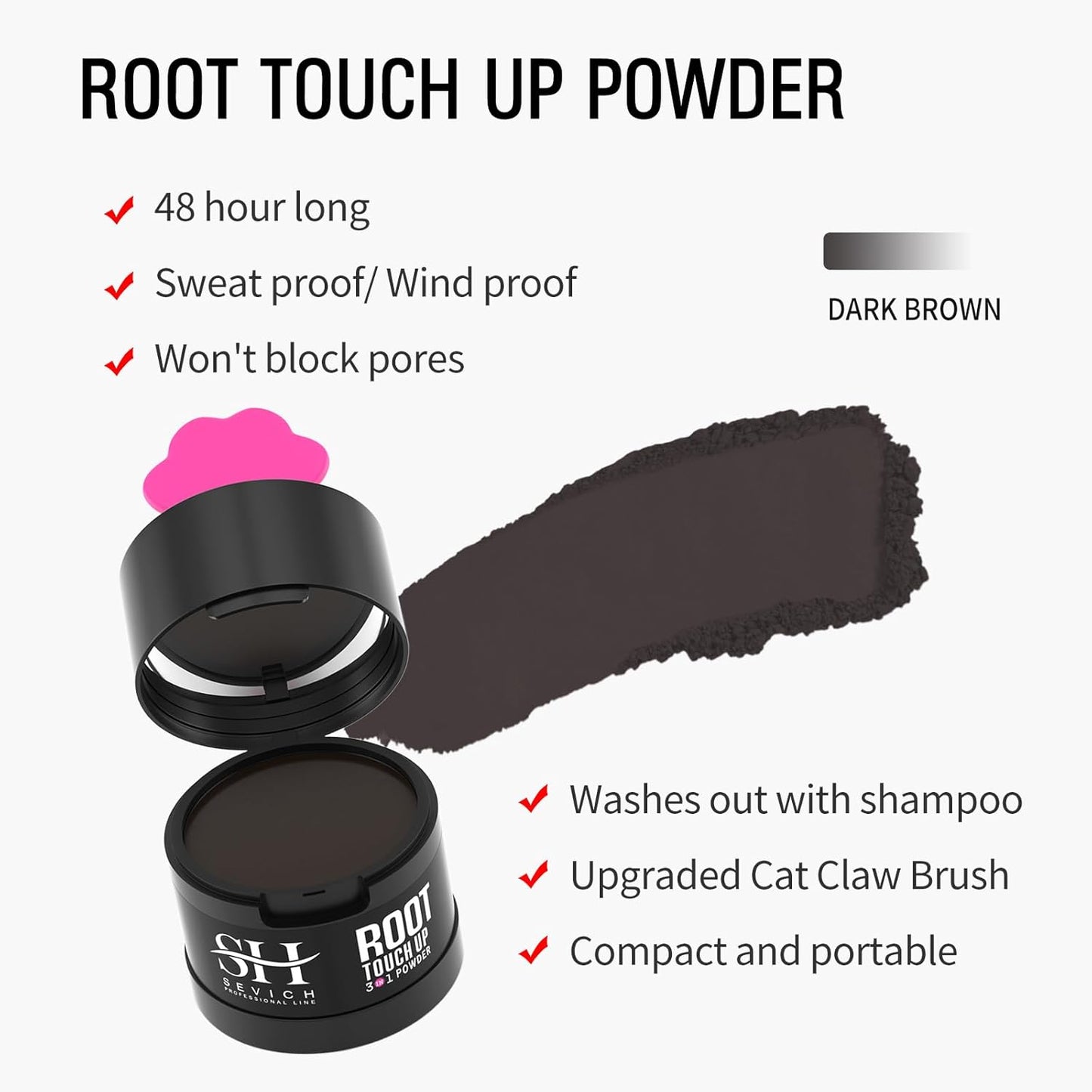 Sevich Hairline Powder 2.0, Instantly Conceals Hair Loss, Root Touch up Powder, Hair Shadow Toppers for Women & Men Thinning Gray Hair, Windproof & Sweatproof, 48H Makeup Lasting, Dark Brown