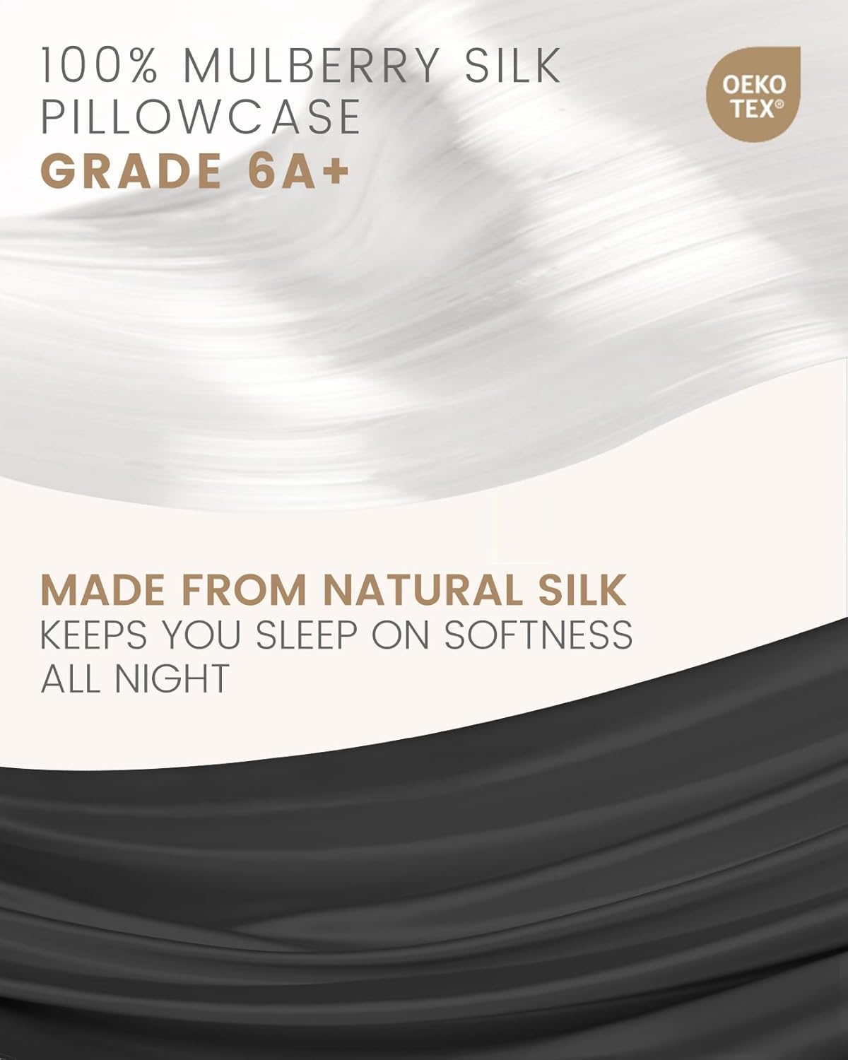 THXSILK Silk Pillowcase for Hair and Skin, 100% Mulberry Silk Grade 6A+ Silk Both Sides Bed Pillow Cover with Hidden Zipper, 1pc Hypoallergenic Pillowcase (King Size 20"x36", Black)